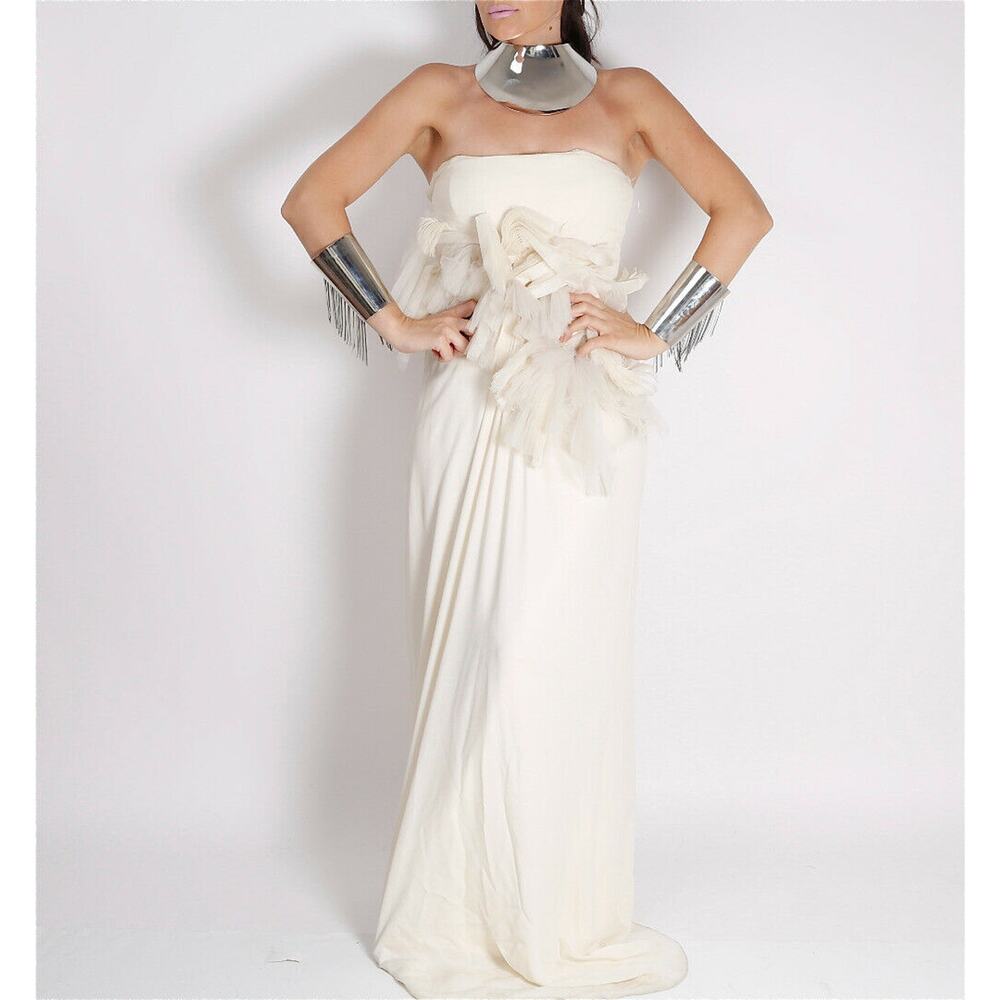 J. MENDEL Cream Strapless Tulle Waist Wedding Bridal Gown Dress Size 6